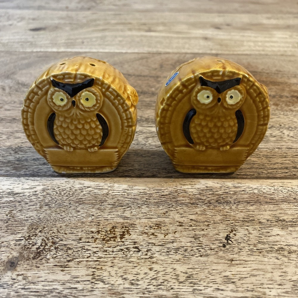Vintage Owl Salt and Pepper Shakers with Stoppers Ceramic Retro 3"